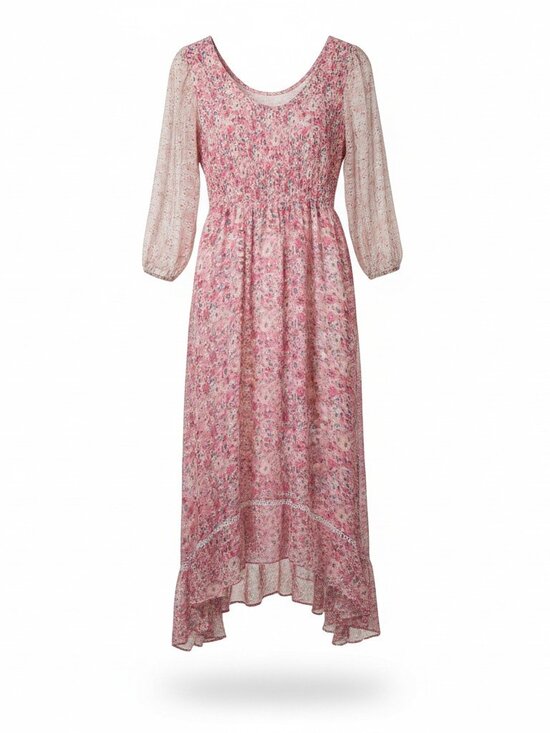 MELLODAY Dresses & Skirts - Melloday Pink Floral Smocked Top Fully Lined Maxi Dress - Size Large